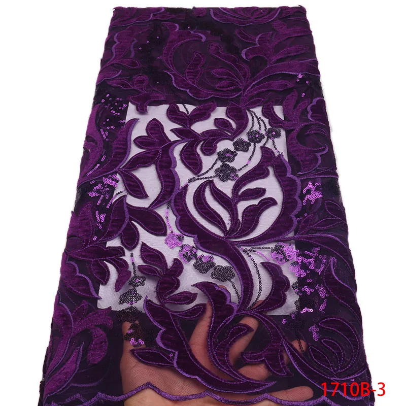 

Nigerian Cord Lace Fabric High Quality Net Mesh Lace Guipure Party Dress African Lace Fabric Purple Sequins GD1710B-3