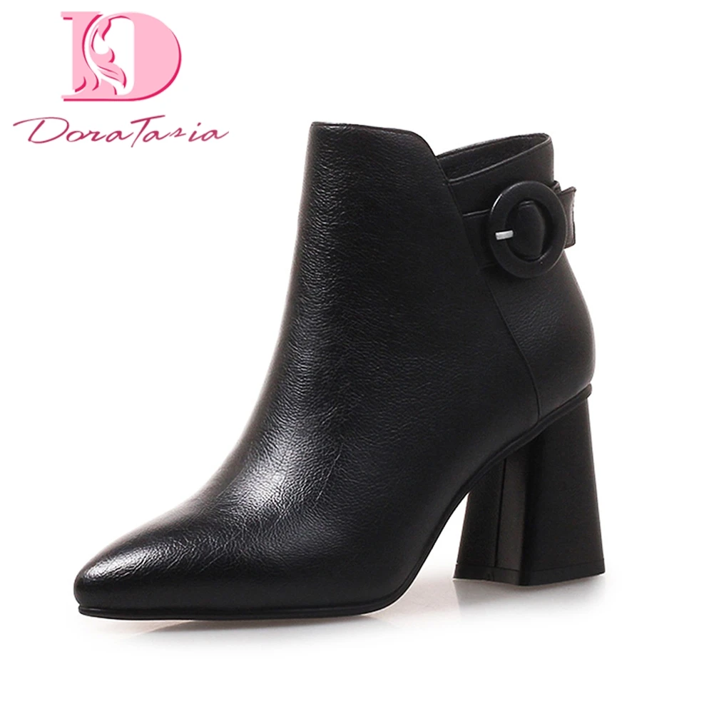 

Doratasia new plus size 32-43 Pointed Toe Ankle Boots Woman Shoes Hoof Heels Zip Up Fashion Wholesale Boots Female Shoes Woman