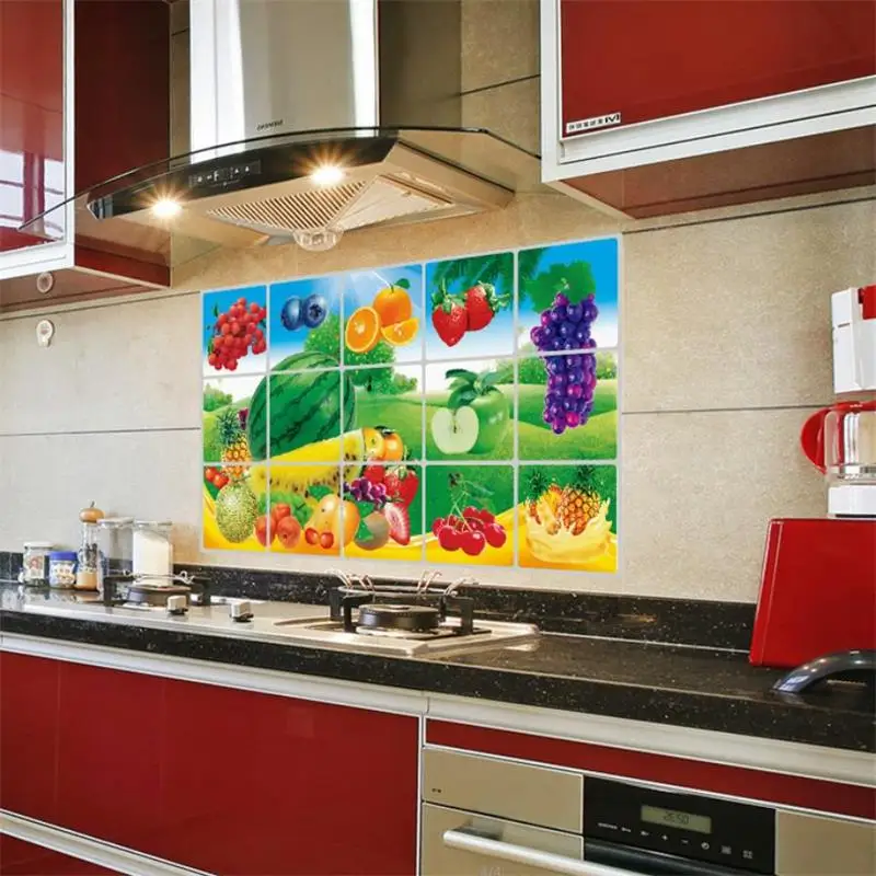 75*45cm Kitchen Oilproof Removable Wall Stickers Aluminum foil Art Decor Home Decal Fruit oil stickers wall stickers Posters
