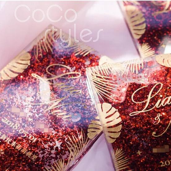  Cocostyles personalized silk screen lucid acrylic invitation card with red shimmering powder design - 32869121041