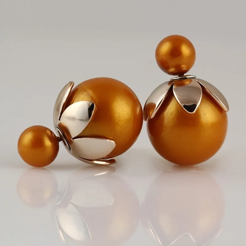

New Arrival Double Ball Earrings Romantic Gold Color Torus Double Side Pearl Earrings For Women Fancy Fine Jewelry KC008