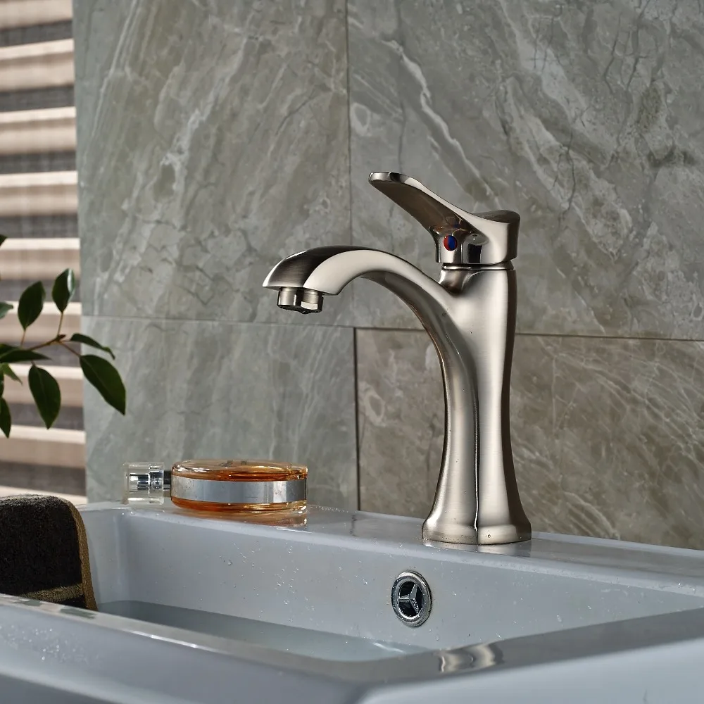 

Single Handle Hole Vanity Sink Mixer Tap Brushed Nickel Bathroom Basin Faucet