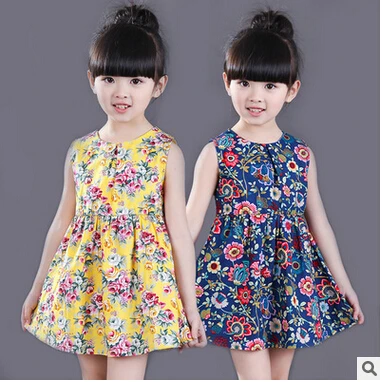 

2016 summer new Korean girl dress casual dress Floral printed cotton sleeveless baby princess dress girls clothes minniecostume