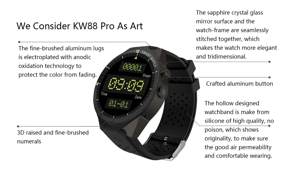 6 Montre intelligente 3G Android 7.0 Smartwatch Bluetooth pour homme