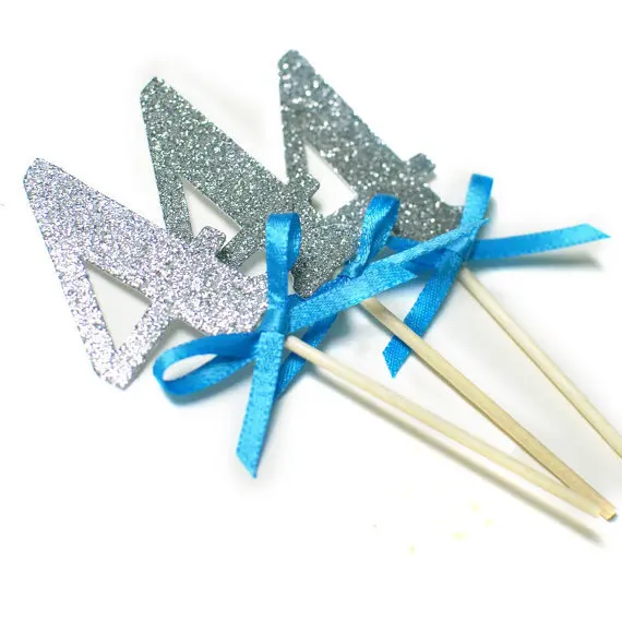 Blue And Gold Glitter Cupcake Toppers Birthday Decorations Custom