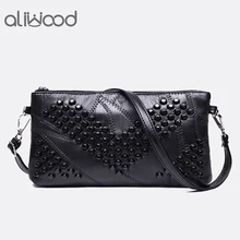 2018 Diamond Genuine Leather Women Bag Rivet Crossbody Bag Women s Clutch Patchwork Messenger Bag Females
