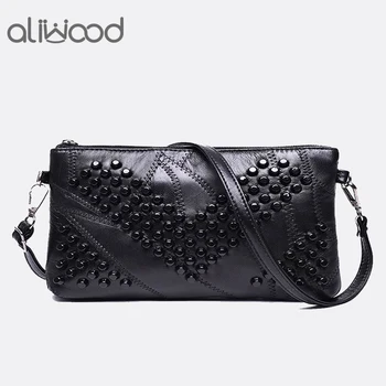 2019 Diamond Genuine Leather Women Bag Rivet Crossbody Bag Women s Clutch Patchwork Messenger Bag Females