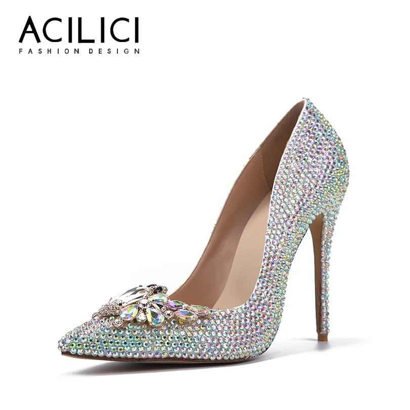 

Glitter Crystal Wedding Shoes Fashion Pointed Toe Super High Heel Women Shoes