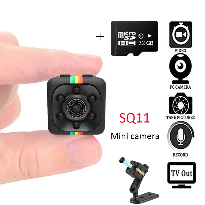 

SQ11 Mini Camera HD 1080P Sensor Night Vision Cam Camera Recorder Motion Video Camera DV Micro Memory Card TF Card 32GB