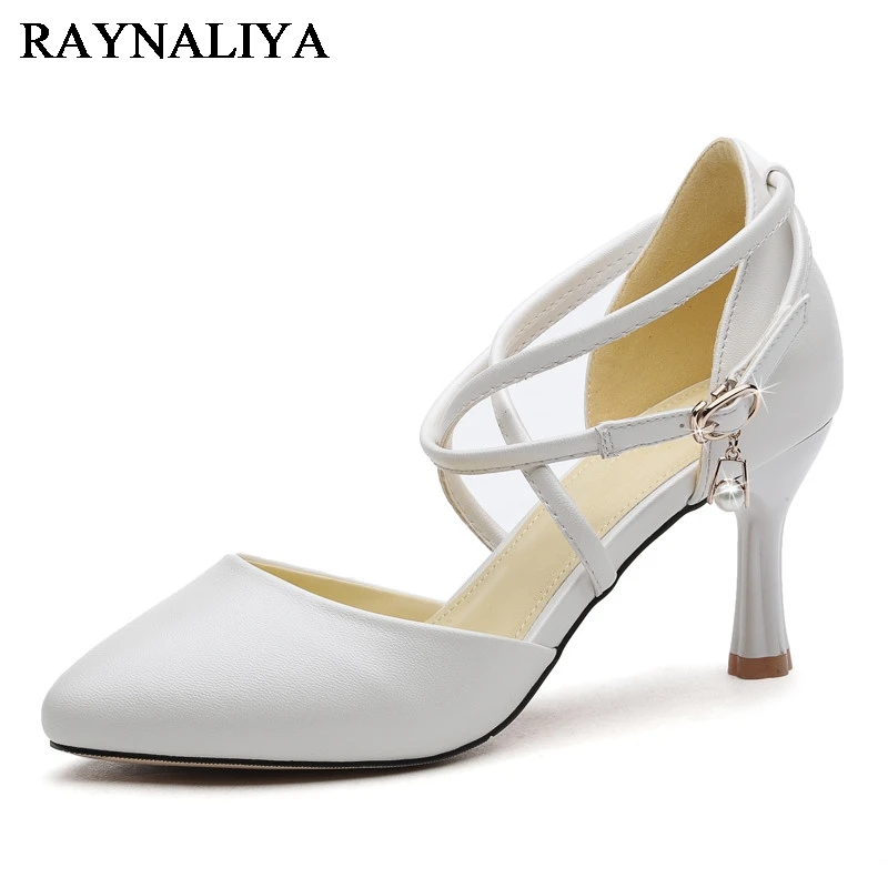 

2018 Sexy Retro High Heels Women's Sandals Summer Shoes Ladies Strappy Pumps Thin Strange Heels White Pointed Toe Shoes YG-A0076