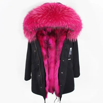 Пальто с натуральным мехом, зимняя куртка, Женская длинная парка, воротник из натурального меха енота, капюшон, подкладка из лисьего меха, Толстая теплая уличная одежда