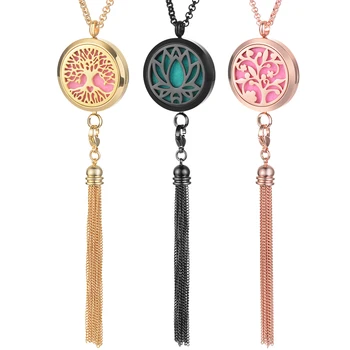 

30mm Colorful Aroma Diffuser Locket Tassels Necklace 316L Stainless Steel Magnetic Randomly Send 10pcs Oil Pads as Gift VA-992