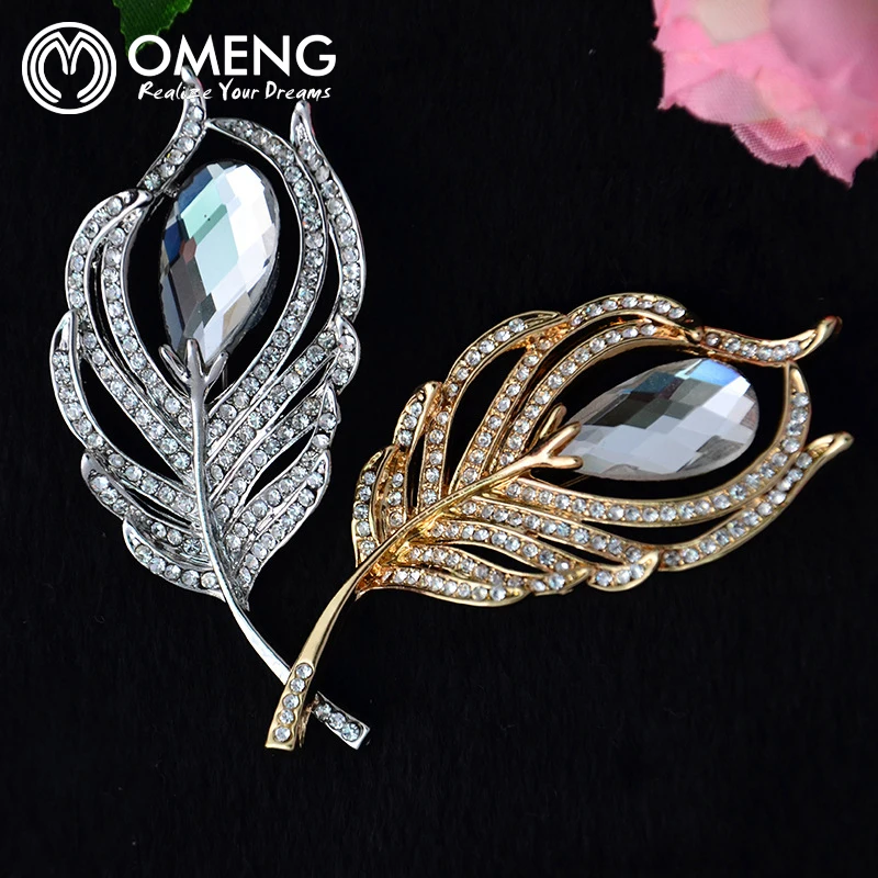 2016 New luxury handmade crystal feather brooches for women wedding dress jewelry gift XZ247 | Украшения и аксессуары