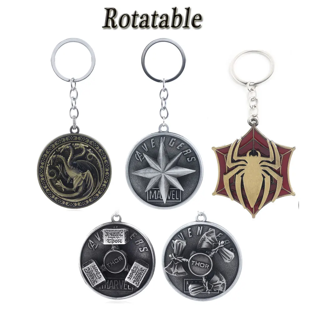 

Game of Thrones Rotatable Keychain House Stark Wolf Targaryen Dragon Key Chain Avengers 4 Thor Captain Marvel Keyring Men Gift