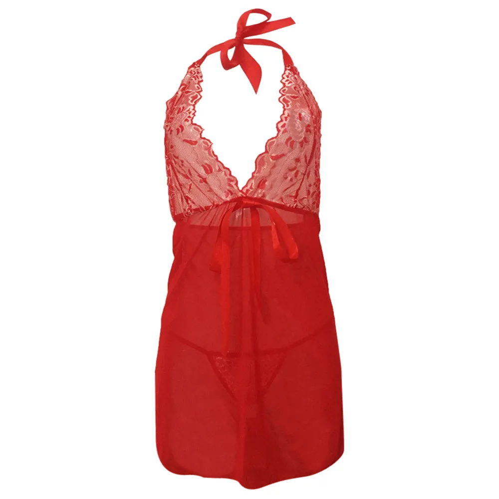 Эротическое кружевное нижнее белье, сексуальное горячее эротическое платье-комбинация, сексуальное женское нижнее белье, ночное мини-платье, сексуальная одежда размера плюс, стринги, 5XL - Цвет: Красный