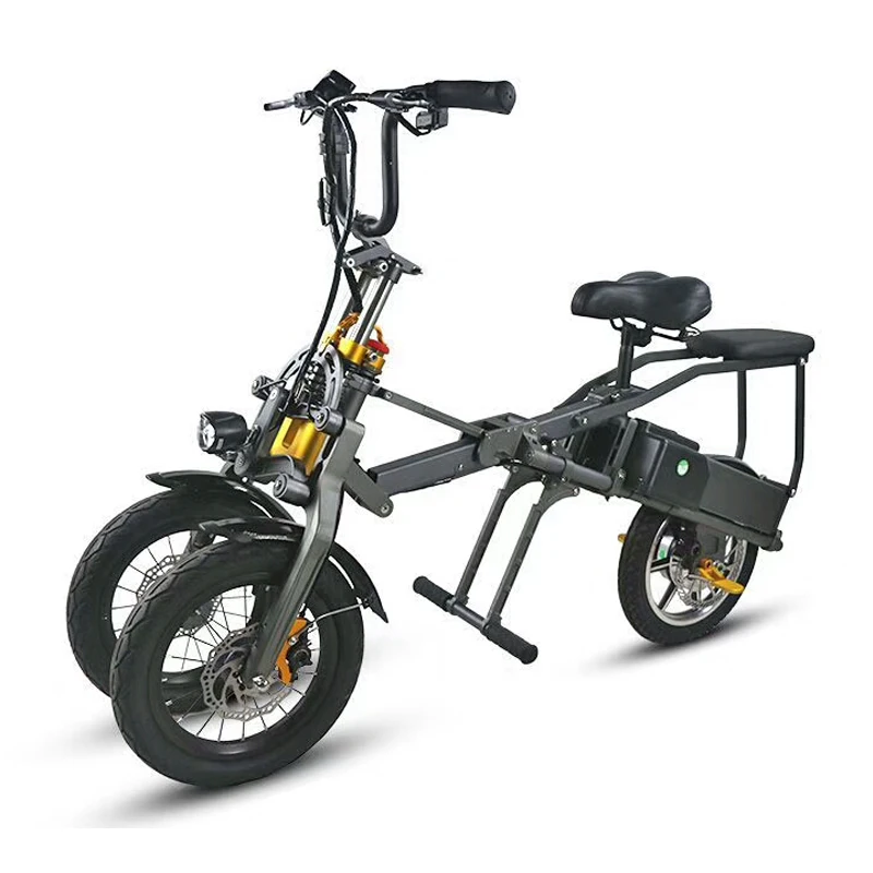 Bicicleta eléctrica plegable rápida de un botón bicicleta eléctrica de tres ruedas doble batería de moda para padres e hijos bicicleta de viaje