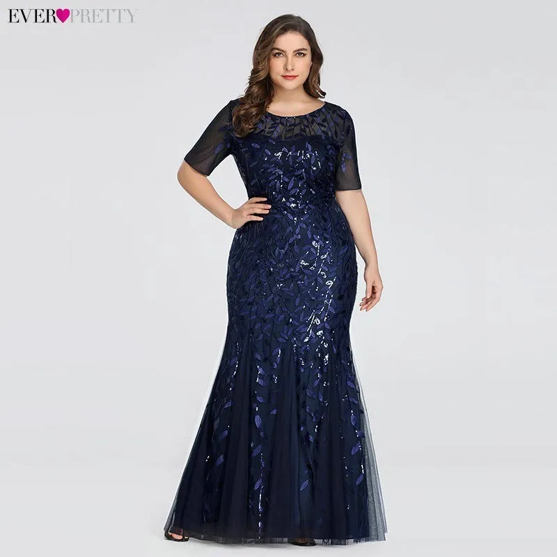 EZ07707NB Вечерние платья с аппликациями Ever Pretty, длинное кружевное платье-русалка большого размера с пайетками, платья разных цветов для вечеринок в стиле Саудовской Аравии, лето-осень - Цвет: EZ07707NB