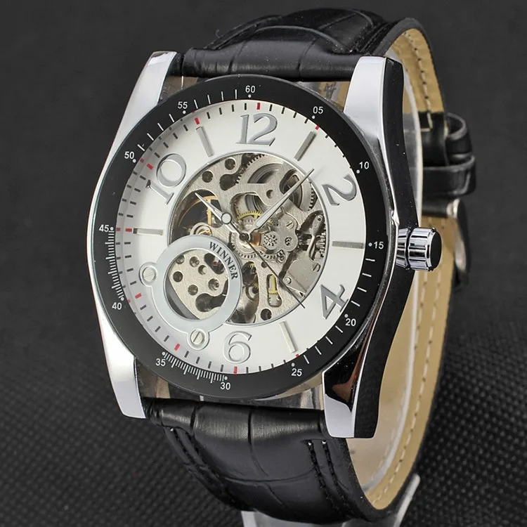 casual oco engrenagem dial masculino feminino relógio mecânico de couro automático