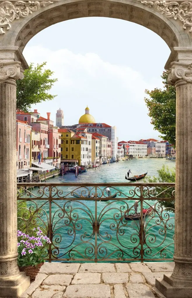 3D Европейская арка на дверь в виде водного города для спальни, гостиной, подарок, художественная ПВХ водонепроницаемая наклейка на дверь 77*200 см