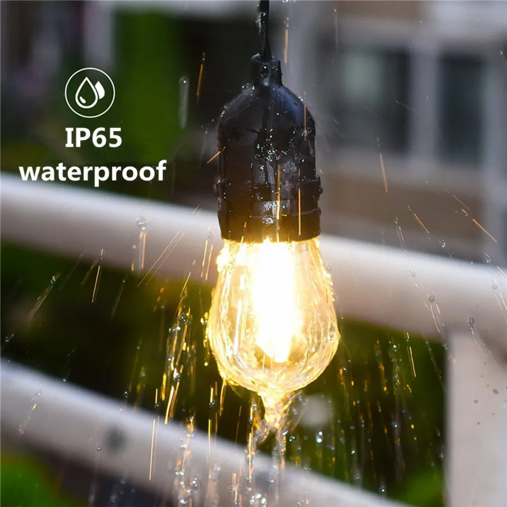  IP65 15M LED S14 String Lights Waterproof E27 Warm LED Retro Edison Filament Bulb Outdoor Street Ga - 32901891095