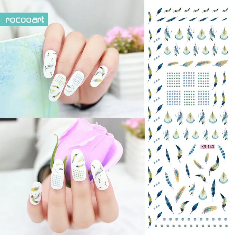 

Rocooart KB140-144 Arrival DIY Nail Art Stickers Tips Decoration Nails Wraps Beauty Makeup Magic Feathers Water Transfer Sticker