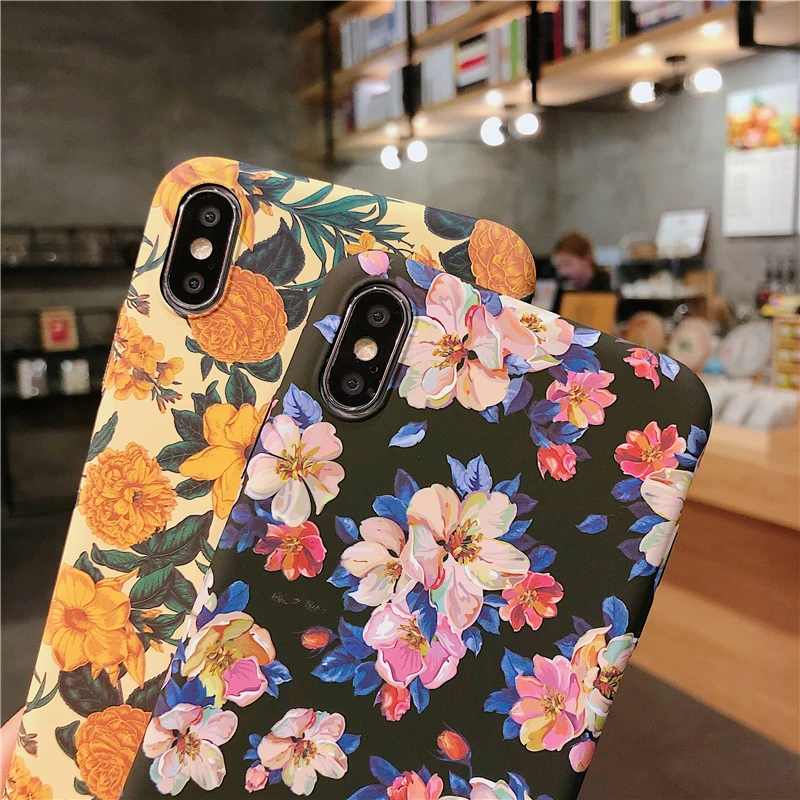 

Luminous matte cover for iphone XR case iPhone 6plus iPhone 6s case iPhone 7 8 plus case XS Max X painting floral cellphone case