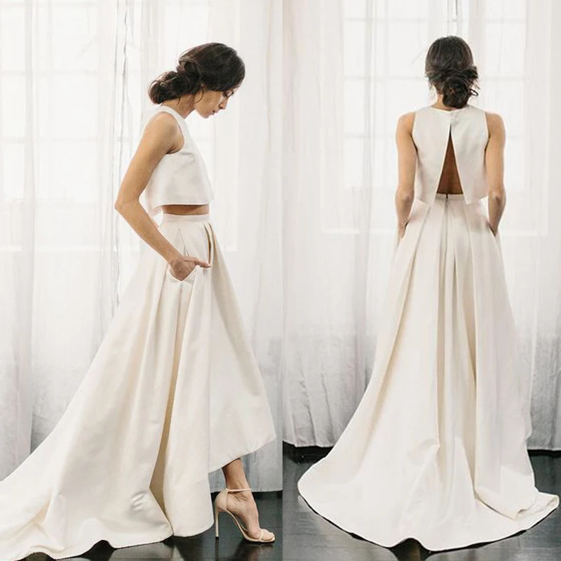 

Vestido De Noiva 2 piece satin Wedding Dress a-line boho 2019 Fashion sweep train Elegant Bride Princess beach wedding gown