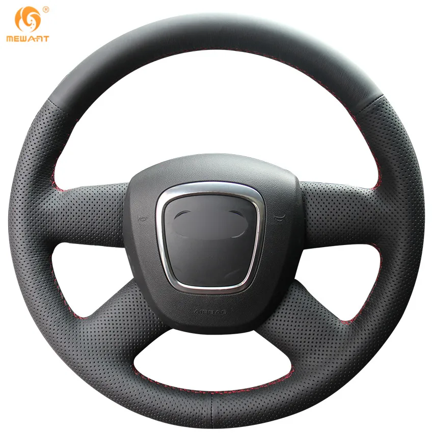 MEWANT Black Artificial Leather Car Steering Wheel Cover for Audi Old