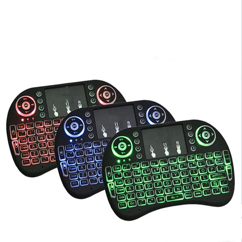 

New 7 color backlit Mini Wireless Keyboard 2.4G English Russian 3 colour Air Mouse with Touchpad Android Box
