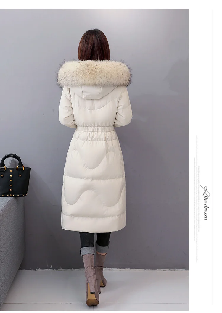 Осенне-зимнее женское длинное пальто с воротником из натурального меха и капюшоном, Женская парка, зимняя куртка, Женская куртка на 90% белом утином пуху, PP043