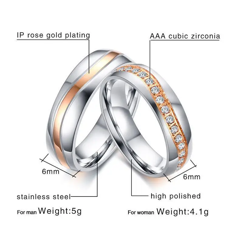 Promise Wedding Rings In Silver Rose Gold Color Cubic Zirconia Stone Women Men Ring Engrgement Lovers Fiance Customized Gifts