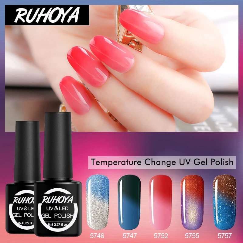 

Ruhoya 8ML 1pcs Temperature UV Gel Nail Varnish LED Soak Off Change Color Nail Gel Lacquer Chameleon Nail Art Manicure Gelpolish