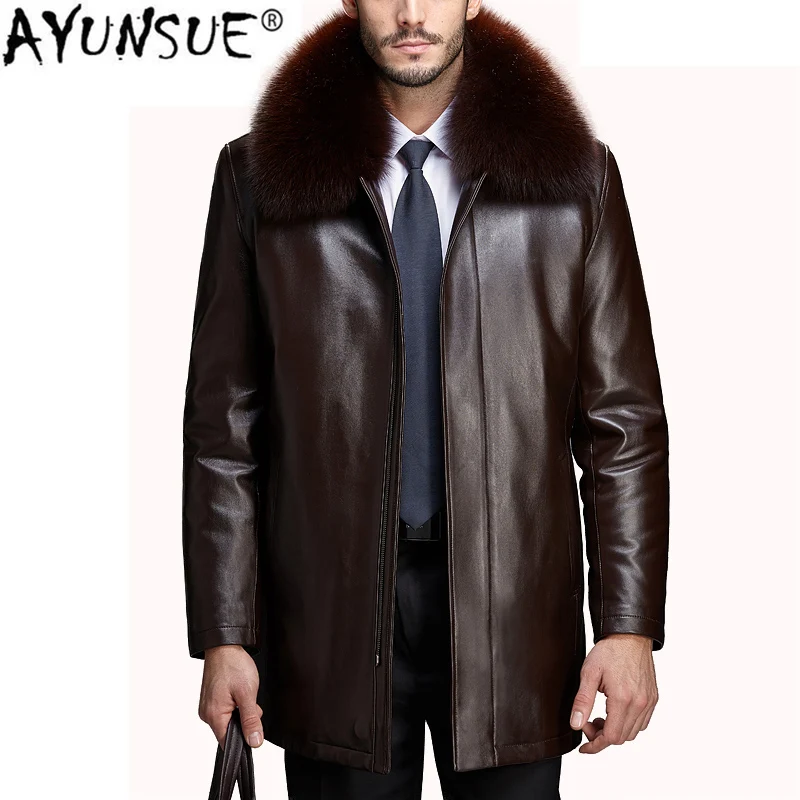 AYUNSUE Leather Jacket Men Real Mink Fur Coat Mens Fake Sheepskin