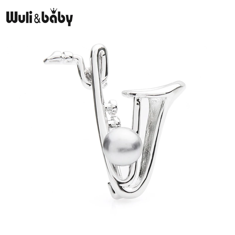 Wuli& baby, броши для саксофона серебристого и золотого цветов, для женщин и мужчин, сплав, Мужская брошь в стиле t, личный стиль, булавки, подарки