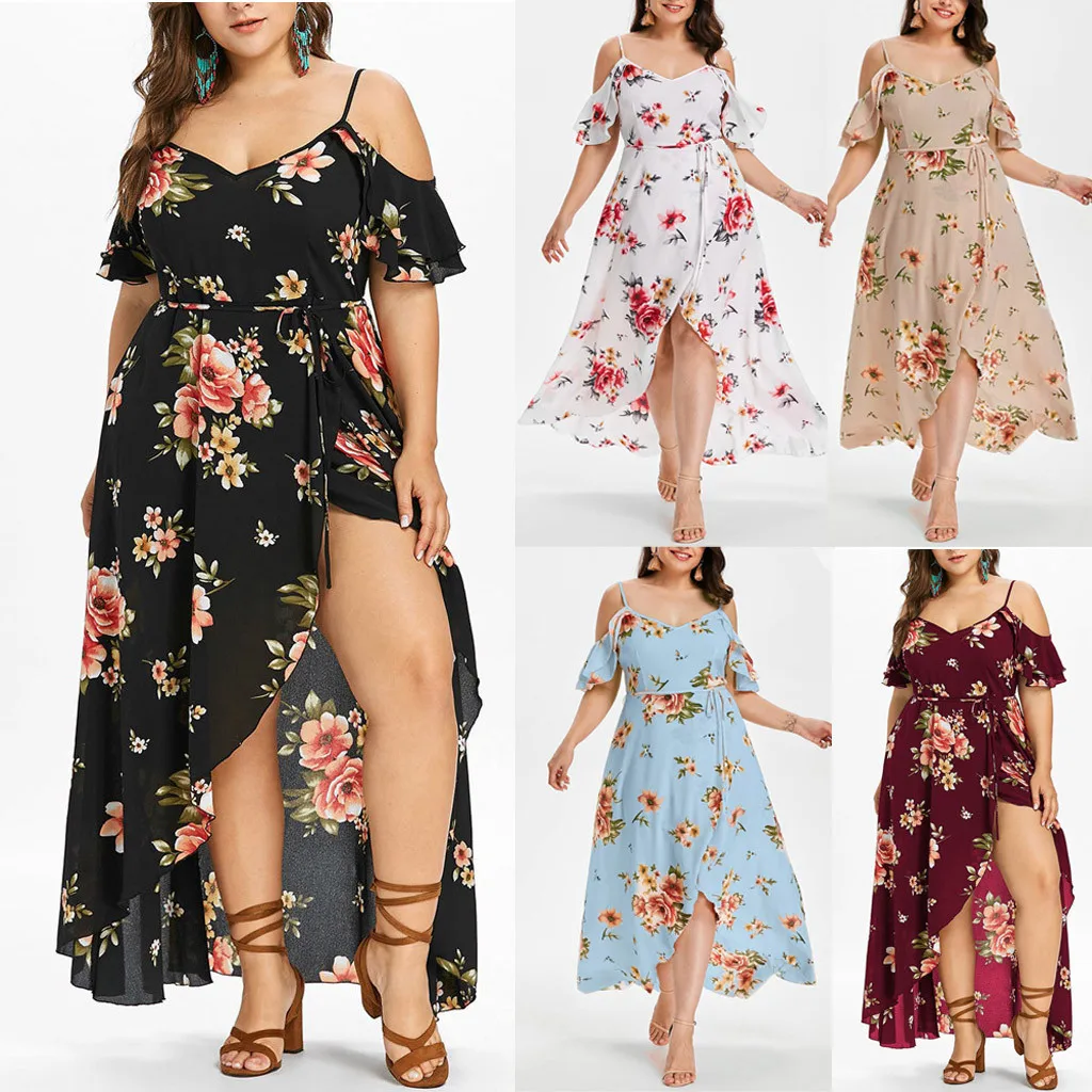 

MUQGEW Floral print new arrvial Maternity dress Women Casual Short Sleeve Cold Shoulder Boho Flower Print Long Dress vestido