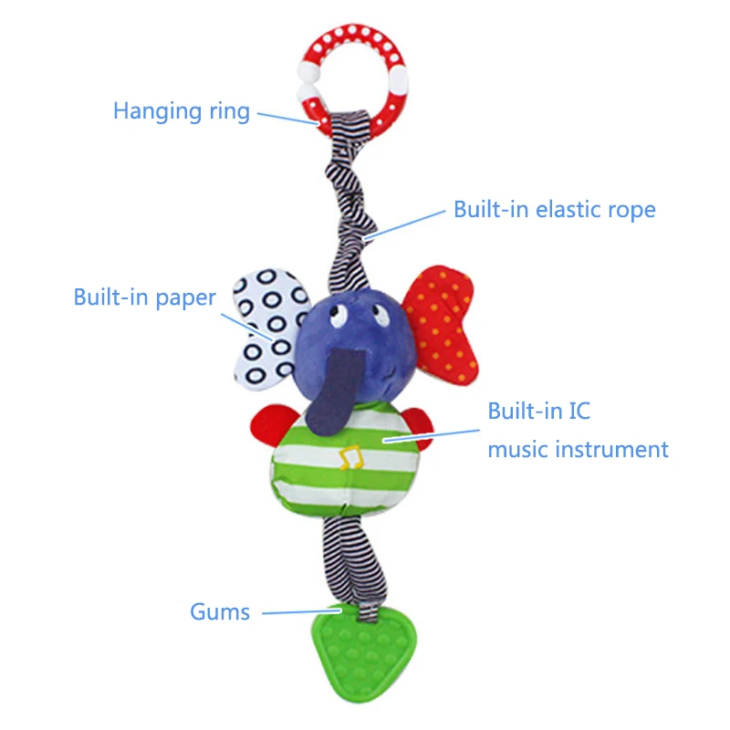 New34CM детские погремушки слон кроватки Прорезыватель кольцо колокольчик Игрушка Мягкие плюшевые кровать висит животных новорожденных
