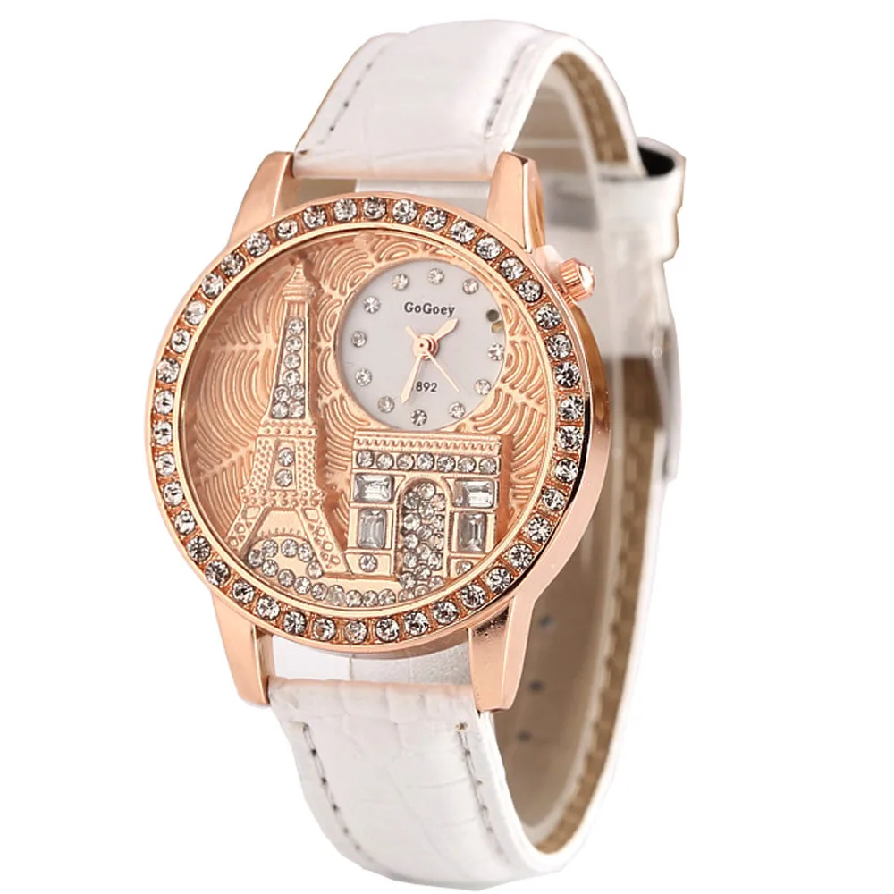 

Luxury Brand Leather Crystal Quartz Watch Women Ladies Fashion Wristwatches Clock female relogio feminino 8O12