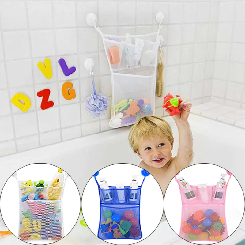 Multifunction Kids Baby Bath Toys Storage Bag Bathroom Net Mesh Bag Suction Cup Baskets Water