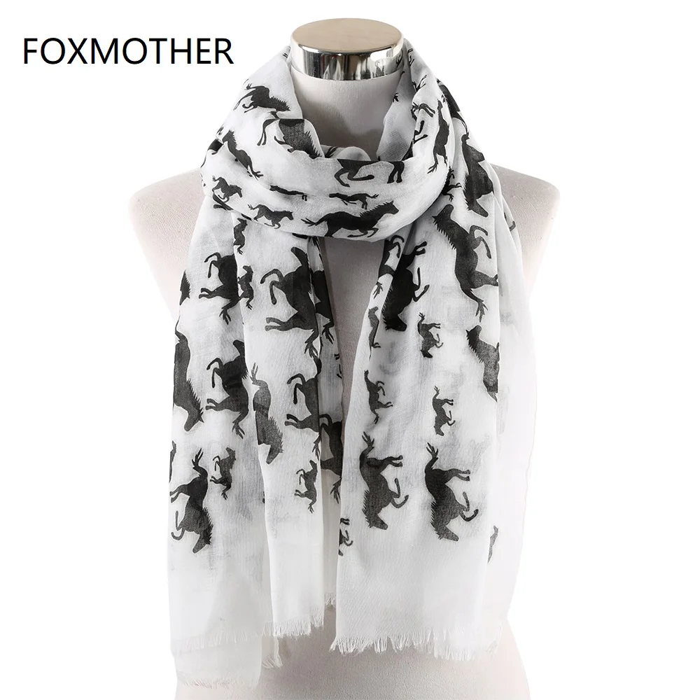 FOXMOTHER белый шарф с рисунком лошади женские шали животными шарфы весна 2019|Женские