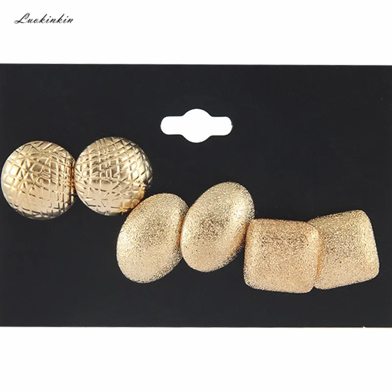 

circle rectangular elliptic frosted gold set ear nails stud earrings for women 2019 new pendientes ,three pairs in a box