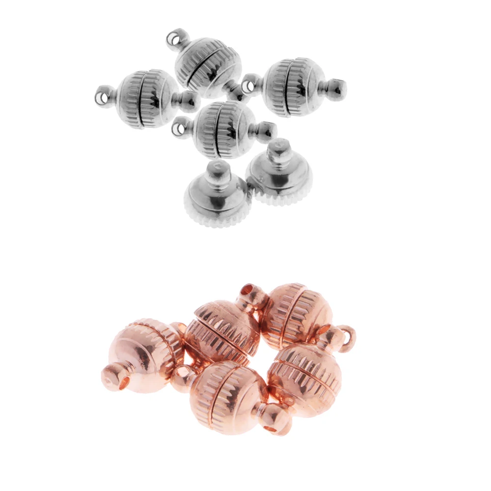 20 Sets Carved Round Ball Beads Magnetic Clasps Jewelry Findings 14x8mm