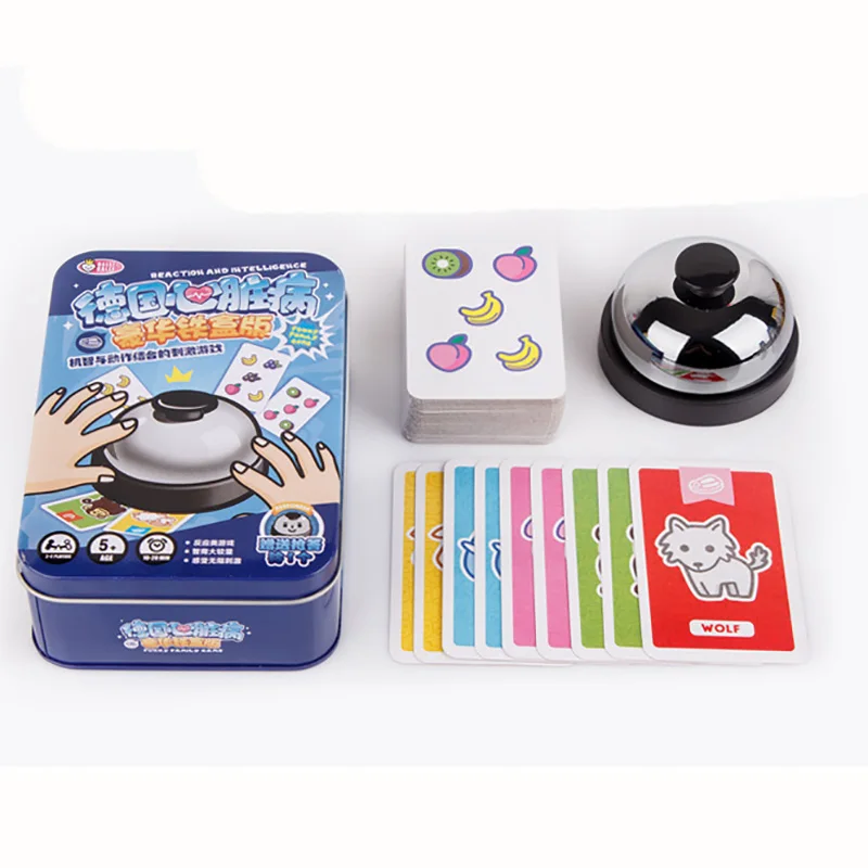 

Hot Sale 2 Kinds Halli Galli Board Game 2-6 Players Family Fruity Extreme version with Metal Bell Speed Action Game