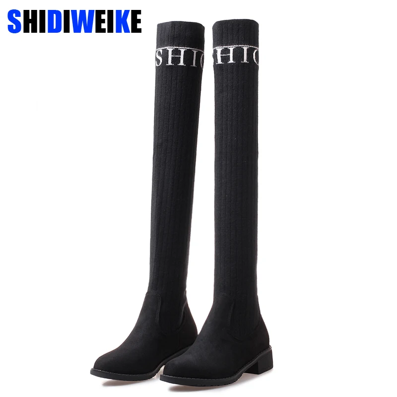 

Size 34-43 2019 New Shoes Women Boots Black Over the Knee Boots Sexy Female Autumn Winter lady Wire weaving Thigh High Boots
