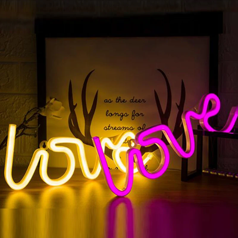 Us 17 68 20 Off Fashion Usb Battery Powered Led Neon Love Letter Sign String Lights Holiday Xmas Party For Girls Bedroom Christmas Decoration In Led