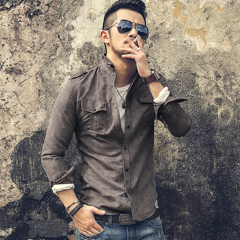 Billig Neue Herbst frühling Baumwolle Männer Shirts Langarm Militär Shirt Casual Marke Camisa Masculina Armee stil Kleid Hemd