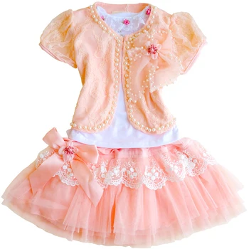 

Summer Floral Girls Dress Set Lace Coat+Halter Shirt+princess Skirt 3pce Tutu for Children Party Clothing 4y-10y