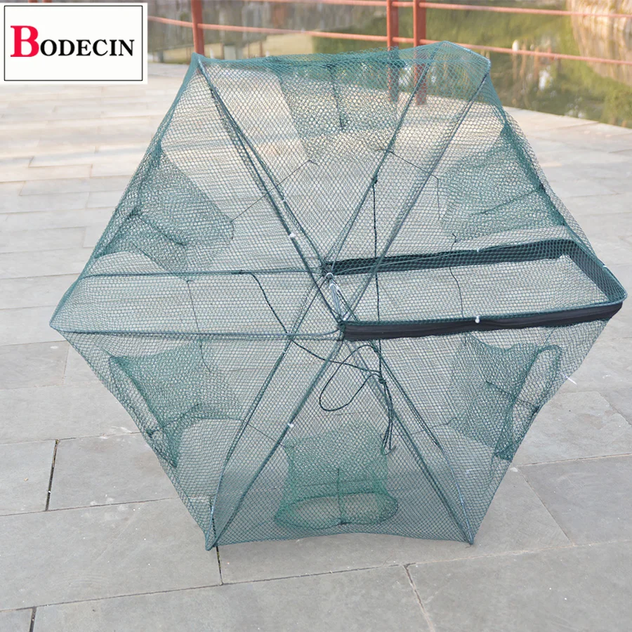 6 Holes Fishing Net Folded Network Automatic Shrimp Fish Trap Minnow Crab Baits Mesh Nylone Casting Crayfish Catcher Nets Cast (7)