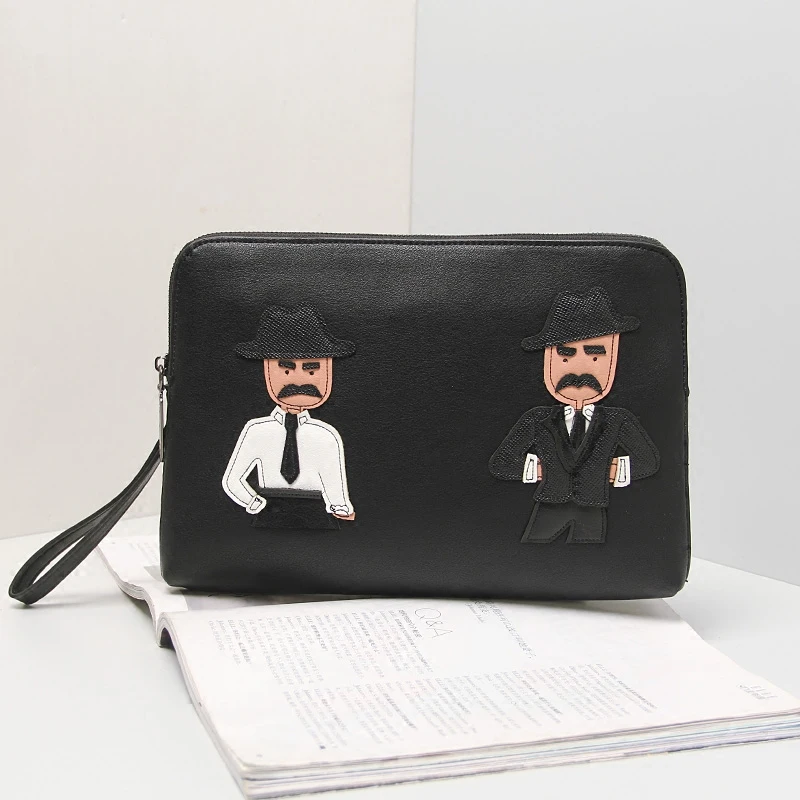 

2017 New Arrival Direct Selling Pu Unisex Character Zipper Short With The Spoof Of Men's Mafia Handbag Package Family Mini Bag