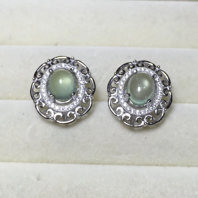 

ZT Super Rich European Style Natural Prehnite Earrings 925 Sterling Silver Suitable For Women Jewelry Earring Party Gift