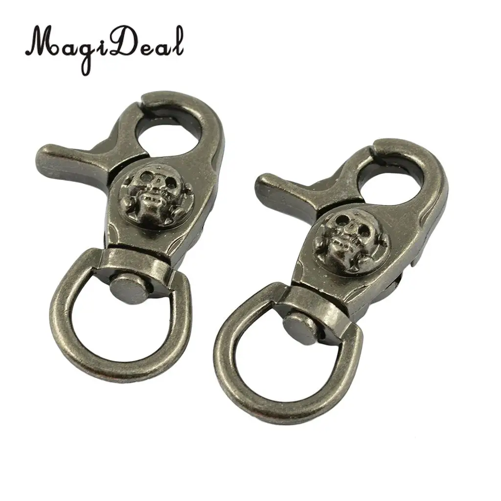 MagiDeal 2pcs Outdoor DIY Alloy Antique Silver Skull Snap Swivel Trigger Hooks Clips for keychain Climbing Caving Accessories